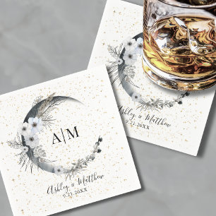 Watercolor Moon Stars Celestial Wedding Napkins