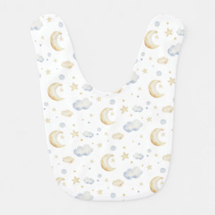 Watercolor Moon Stars & Cloud Pattern Baby Bib