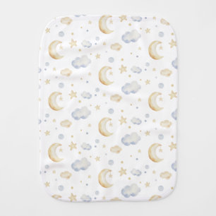 Watercolor Moon Stars & Cloud Pattern Baby Burp Cloth