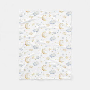 Watercolor Moon Stars & Cloud Pattern Fleece Blanket