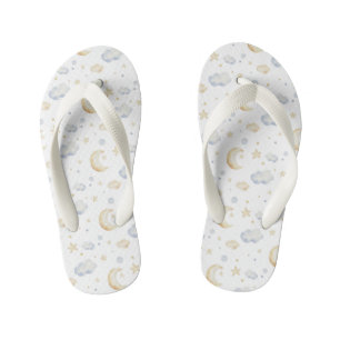 Watercolor Moon Stars & Cloud Pattern Kid's Flip Flops