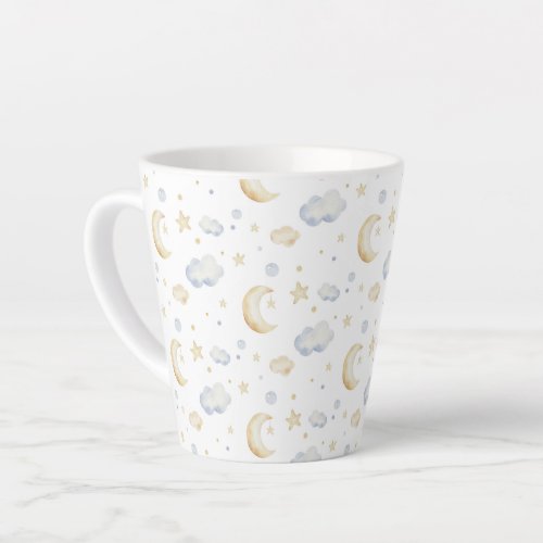 Watercolor Moon Stars  Cloud Pattern Latte Mug