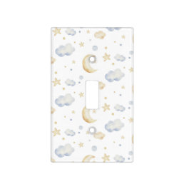 Watercolor Moon Stars &amp; Cloud Pattern Light Switch Cover