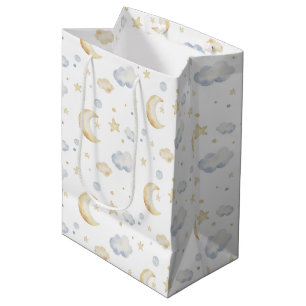 Watercolor Moon Stars & Cloud Pattern Medium Gift Bag