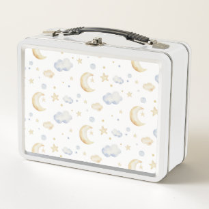 Watercolor Moon Stars & Cloud Pattern Metal Lunch Box