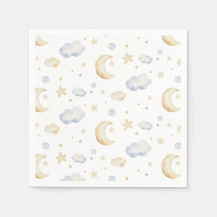 Watercolor Moon Stars & Cloud Pattern Napkins