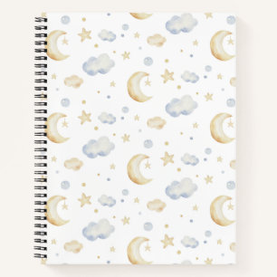 Watercolor Moon Stars & Cloud Pattern Notebook
