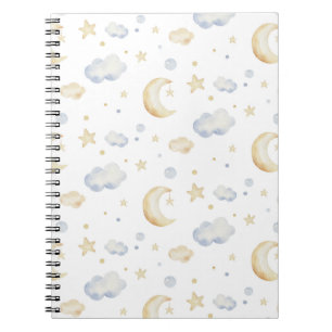 Watercolor Moon Stars & Cloud Pattern Notebook