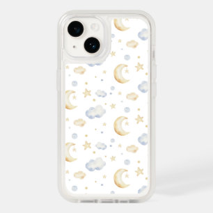Watercolor Moon Stars & Cloud Pattern OtterBox iPhone 14 Case