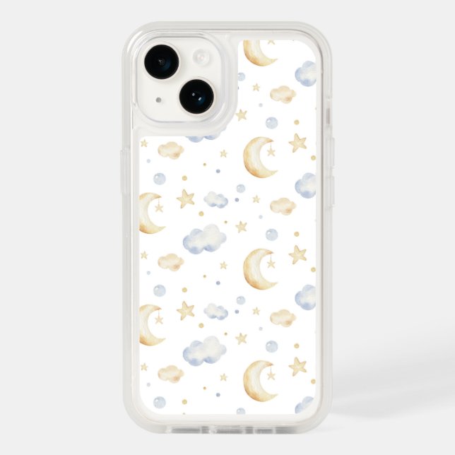 Watercolor Moon Stars & Cloud Pattern Otterbox iPhone Case (Back)