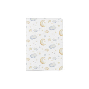 Watercolor Moon Stars & Cloud Pattern Passport Holder