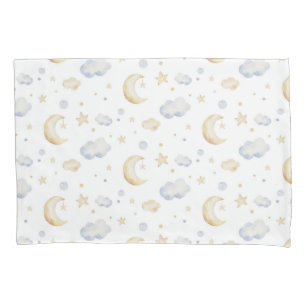 Watercolor Moon Stars & Cloud Pattern Pillow Case