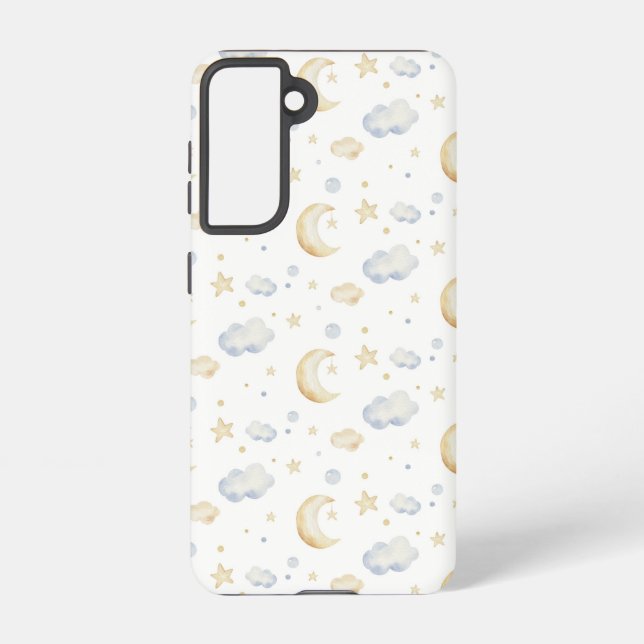 Watercolor Moon Stars & Cloud Pattern Samsung Galaxy Case (Back)