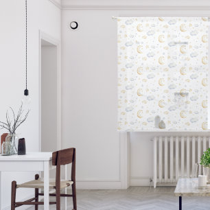 Watercolor Moon Stars & Cloud Pattern Sheer Curtains