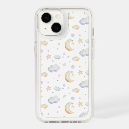 Watercolor Moon Stars  Cloud Pattern Speck iPhone 14 Case