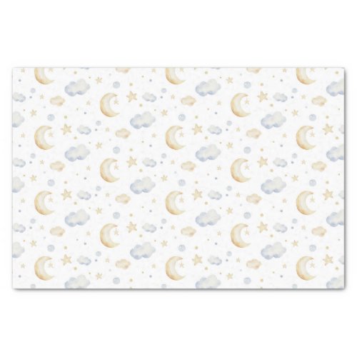 Watercolor Moon Stars  Cloud Pattern Tissue Paper
