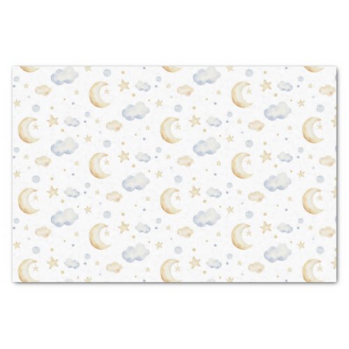 Watercolor Moon Stars  Cloud Pattern Tissue Paper