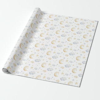 Watercolor Moon Stars & Cloud Pattern Wrapping Paper