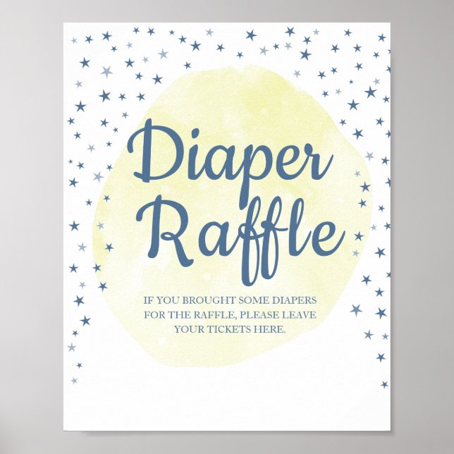 Watercolor Moon & Stars Pastel Diaper Raffle Sign (Front)