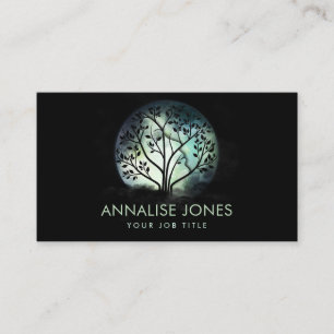 Watercolor Moon Tree - Female Profile Business Card
