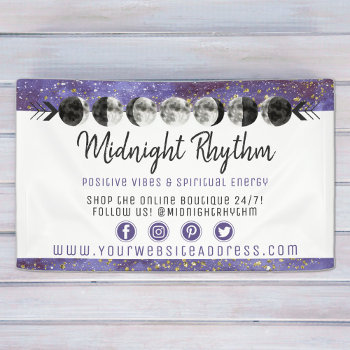 Watercolor Moons Lunar Cycle Galaxy Sky Energy Banner by CyanSkyDesign at Zazzle