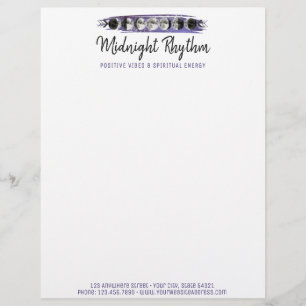 Watercolor Moons Lunar Cycle Galaxy Sky Logo Letterhead