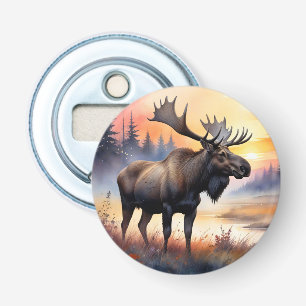 Watercolor Moose at Sunrise Bottle Opener
