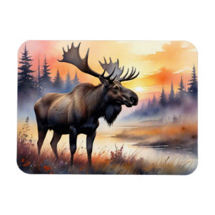 Watercolor Moose at Sunrise Flexible Magnet