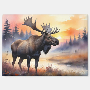 Watercolor Moose at Sunrise Magnet