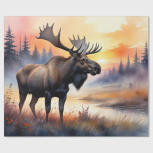 Watercolor Moose at Sunrise Wrapping Paper