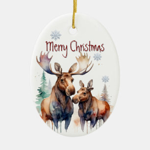Watercolor Moose Wildlife  Animal Custom Ceramic Ornament