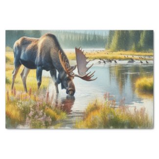 Watercolor Moose Wildlife Decoupage Tissue Paper