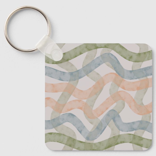 Watercolor Mopping Brushstrokes Pattern In Pastel Keychain (Front)