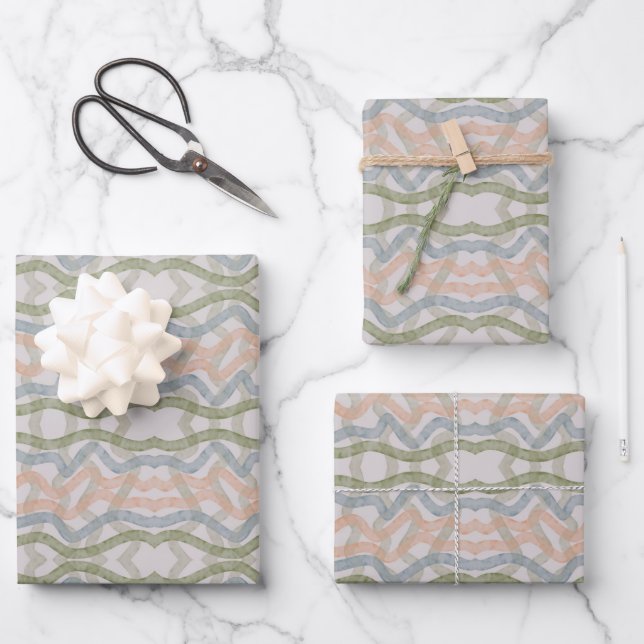 Watercolor Mopping Brushstrokes Pattern In Pastel Wrapping Paper Sheets (Front)
