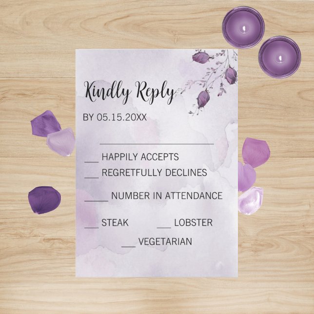 Watercolor Morada Wedding RSVP Cards (Creator Uploaded)