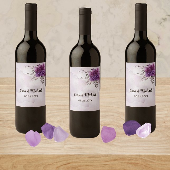 Watercolor Morada Wedding Wine Label (Creator Uploaded)