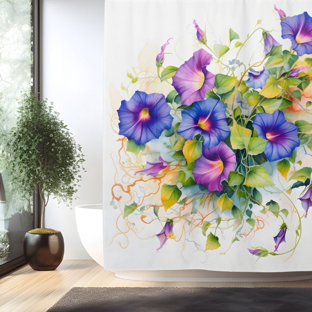 Watercolor Morning Glory Magic Shower Curtain (Creator Uploaded)