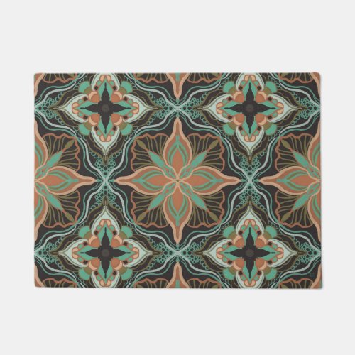 Watercolor Moroccan Brown Floral Tile Doormat