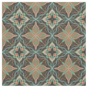 Watercolor Moroccan Brown Floral Tile Fabric
