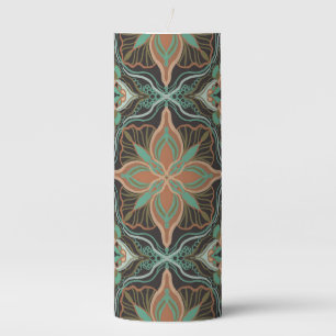 Watercolor Moroccan Brown Floral Tile  Pillar Candle