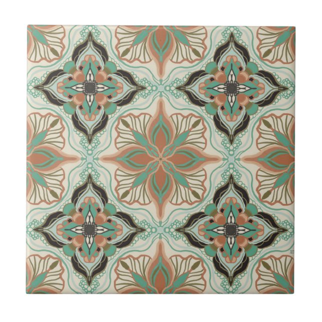 Watercolor Moroccan Floral  Ceramic Tile (Front)