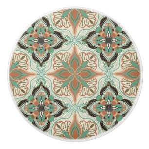 Watercolor Moroccan Floral Tile Ceramic Knob