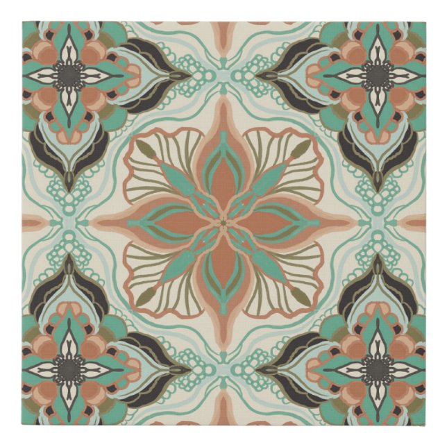 Watercolor Moroccan Floral Tile  Faux Canvas Print (Front)