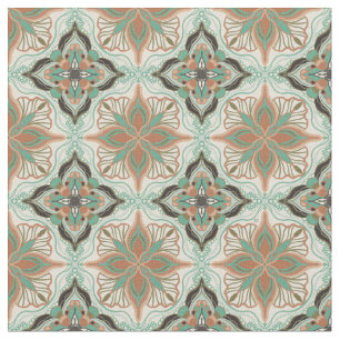 Watercolor Moroccan Floral Tile Pattern Fabric
