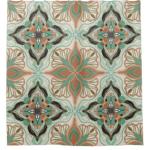 Watercolor Moroccan Floral Tile   Shower Curtain