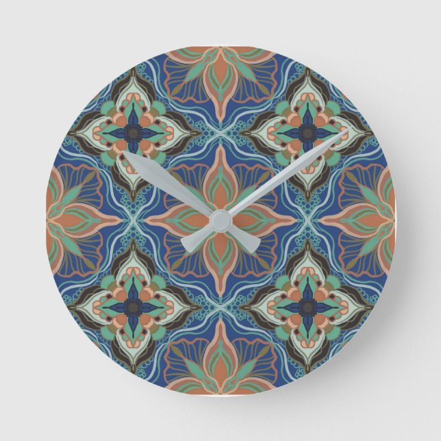Watercolor Moroccan Marrakech Floral Round Clock (Front)