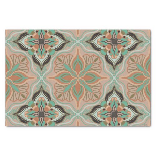 Watercolor Moroccan Pastel Floral Tile  Tissue Paper