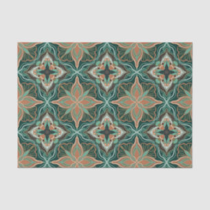 Watercolor Moroccan Teal Floral Tile Tissue Paper