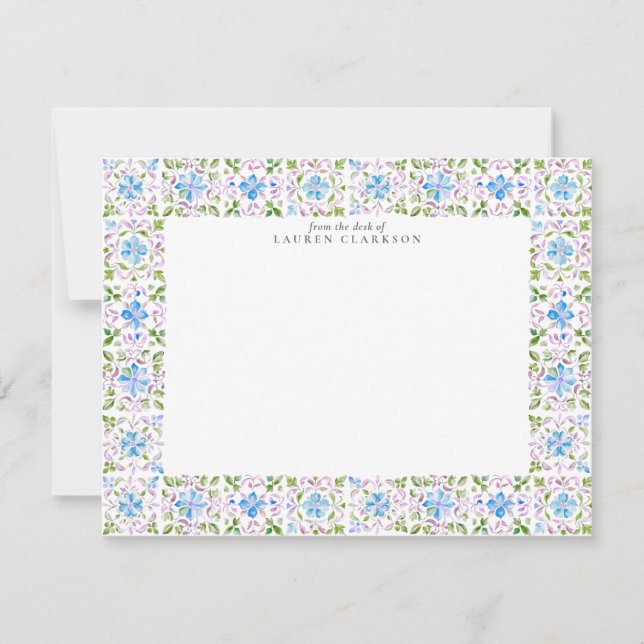 Watercolor Moroccan Tiles Stationery Note Card (Front)
