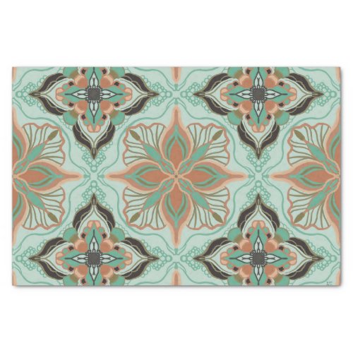 Watercolor Moroccan Vintage Floral Tile  Tissue Paper